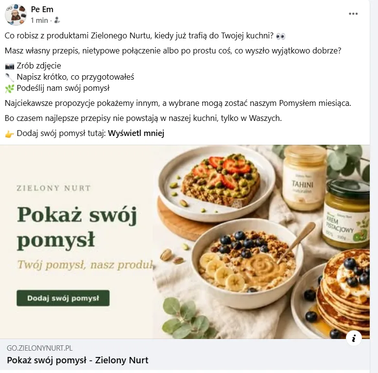 Post na Facebooku z podglądem zgłoszenia pomysłu