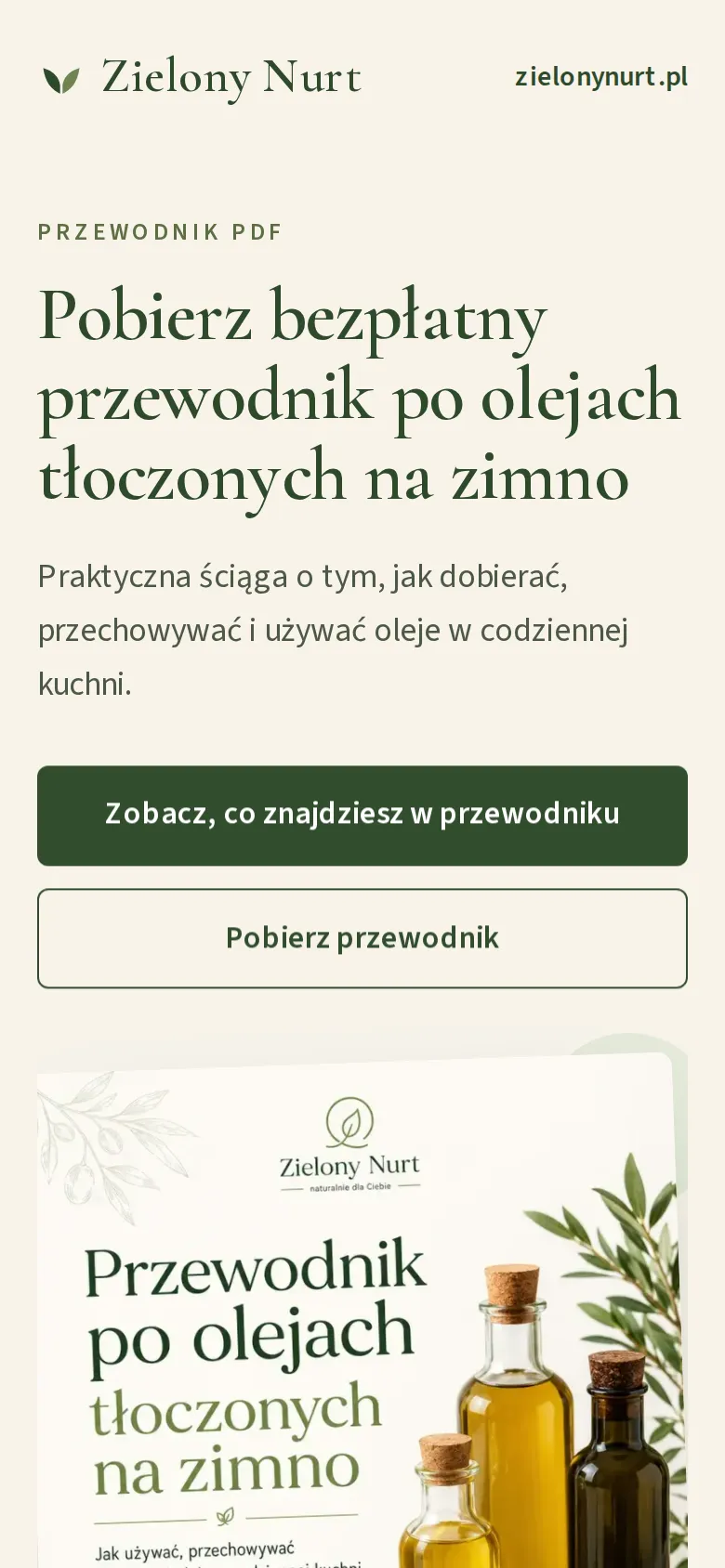 Landing przewodnika po olejach na telefonie