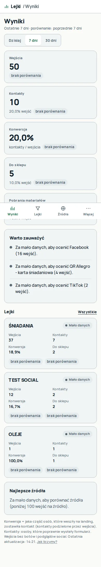 Ekran Wyniki na telefonie